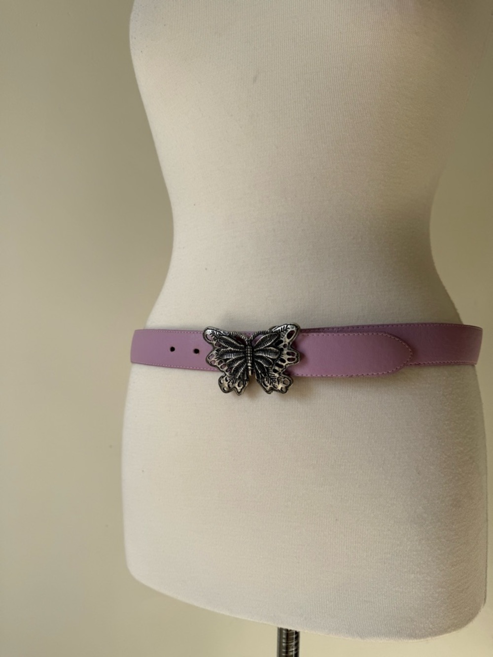 Vintage Pink Leather Belt Butterfly Buckle Statement Y2K Boho Fairycore